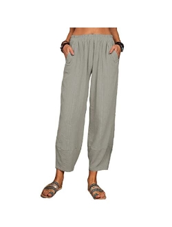 Tba Women's Loose Fit Style Ankle Pants Casual Lantern Tapered Harem Trousers Summer Baggy Slacks with Pocket