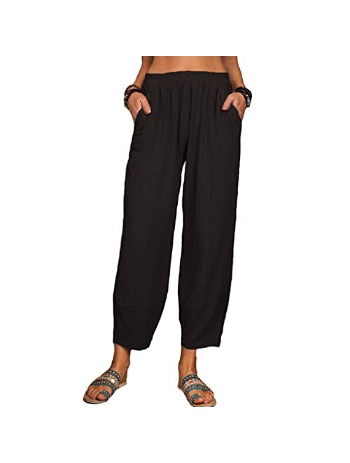 Tba Women's Loose Fit Style Ankle Pants Casual Lantern Tapered Harem Trousers Summer Baggy Slacks with Pocket