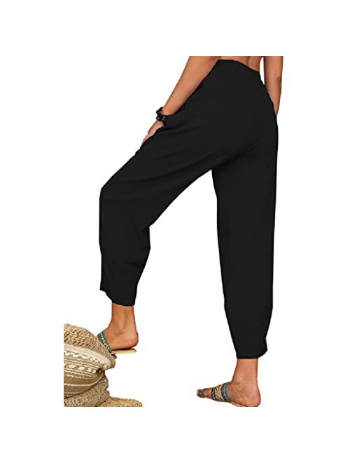 Tba Women's Loose Fit Style Ankle Pants Casual Lantern Tapered Harem Trousers Summer Baggy Slacks with Pocket