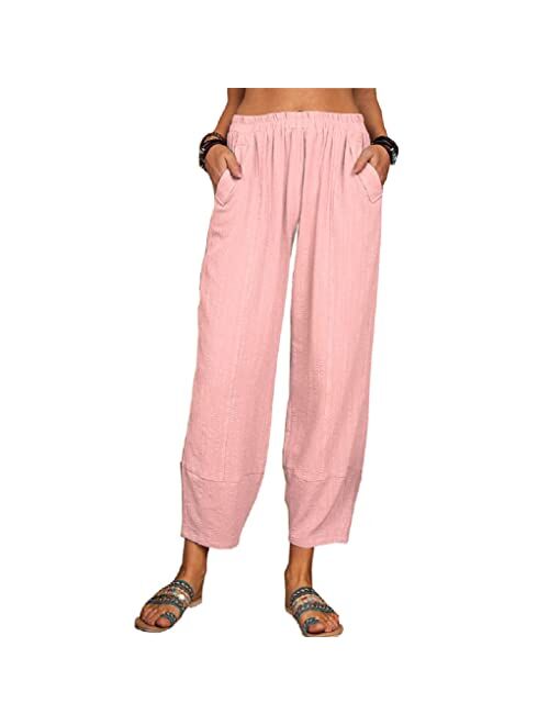 Tba Women's Loose Fit Style Ankle Pants Casual Lantern Tapered Harem Trousers Summer Baggy Slacks with Pocket