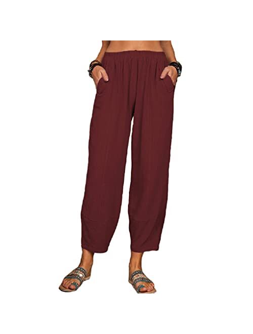 Tba Women's Loose Fit Style Ankle Pants Casual Lantern Tapered Harem Trousers Summer Baggy Slacks with Pocket