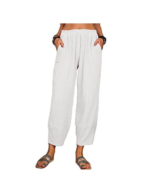 Tba Women's Loose Fit Style Ankle Pants Casual Lantern Tapered Harem Trousers Summer Baggy Slacks with Pocket