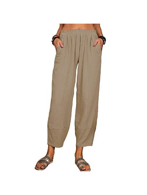 Tba Women's Loose Fit Style Ankle Pants Casual Lantern Tapered Harem Trousers Summer Baggy Slacks with Pocket