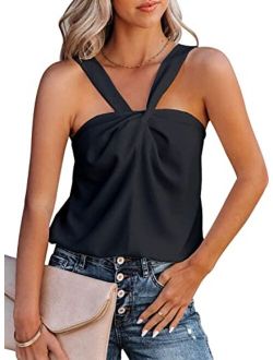 MIHOLL Womens Summer Sexy Halter Top Casual Sleeveless Tee Shirt Tank Tops