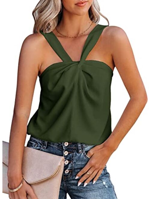 MIHOLL Womens Summer Sexy Halter Top Casual Sleeveless Tee Shirt Tank Tops