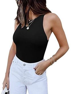 Women's Sexy Sleeveless Racer Back Halter Neck Bodysuit Tank Tops