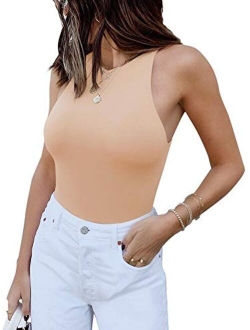 Women's Sexy Sleeveless Racer Back Halter Neck Bodysuit Tank Tops