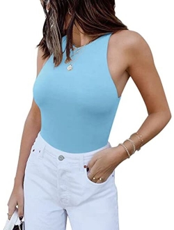 Women's Sexy Sleeveless Racer Back Halter Neck Bodysuit Tank Tops