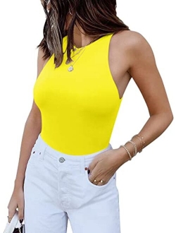 Women's Sexy Sleeveless Racer Back Halter Neck Bodysuit Tank Tops