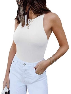 Women's Sexy Sleeveless Racer Back Halter Neck Bodysuit Tank Tops