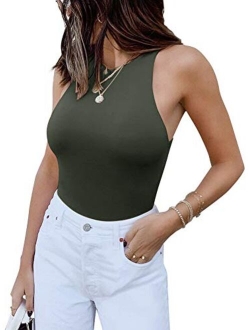 Women's Sexy Sleeveless Racer Back Halter Neck Bodysuit Tank Tops