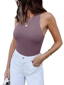 Women's Sexy Sleeveless Racer Back Halter Neck Bodysuit Tank Tops