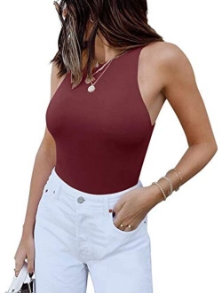 Women's Sexy Sleeveless Racer Back Halter Neck Bodysuit Tank Tops