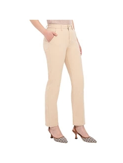 ThCreasa Womens Casual Mid Rise Chino Cropped Pants Stretch Straight Leg Work Trousers Pants with Pockets