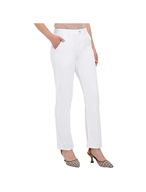 ThCreasa Womens Casual Mid Rise Chino Cropped Pants Stretch Straight Leg Work Trousers Pants with Pockets