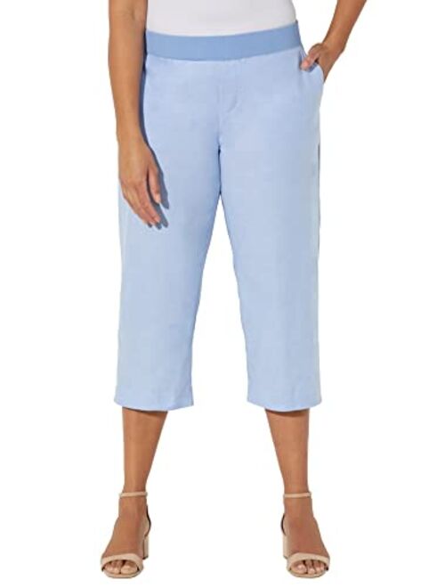 Catherines Women's Plus Size Knit Waist Linen Capri