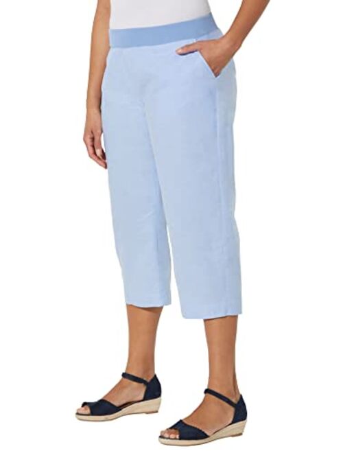 Catherines Women's Plus Size Knit Waist Linen Capri