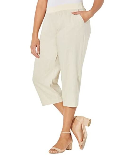 Catherines Women's Plus Size Knit Waist Linen Capri