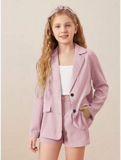 Girls Lapel Collar Flap Detail Blazer & Shorts