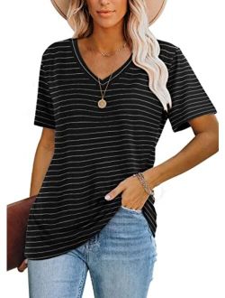 WIHOLL Womens Tops Casual Short Sleeve V Neck T Shirts