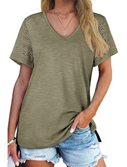 WIHOLL Womens Tops Casual Short Sleeve V Neck T Shirts