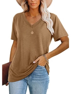 WIHOLL Womens Tops Casual Short Sleeve V Neck T Shirts