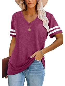 WIHOLL Womens Tops Casual Short Sleeve V Neck T Shirts