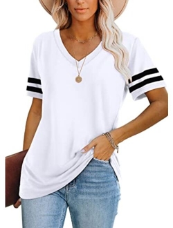 WIHOLL Womens Tops Casual Short Sleeve V Neck T Shirts