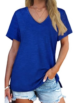 WIHOLL Womens Tops Casual Short Sleeve V Neck T Shirts