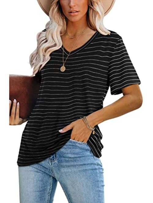 WIHOLL Womens Tops Casual Short Sleeve V Neck T Shirts