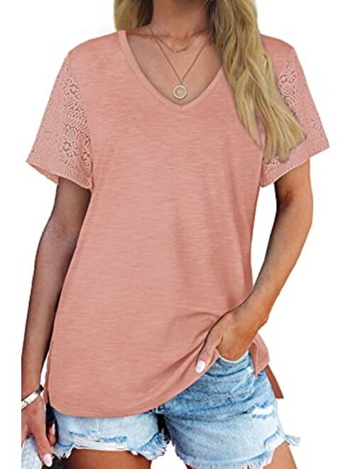 WIHOLL Womens Tops Casual Short Sleeve V Neck T Shirts