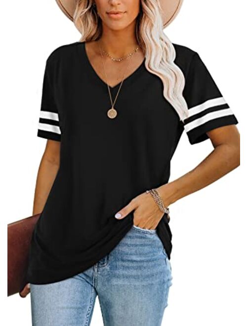 WIHOLL Womens Tops Casual Short Sleeve V Neck T Shirts