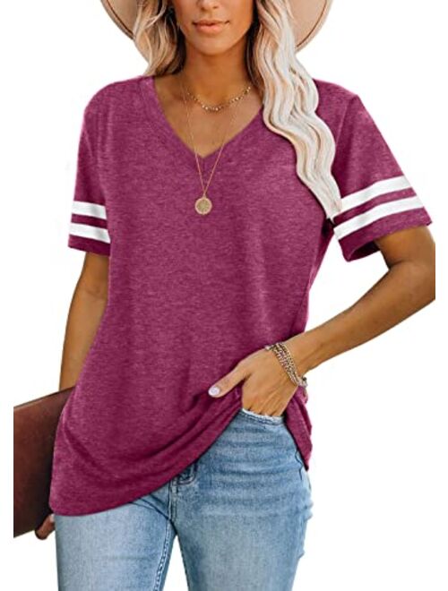 WIHOLL Womens Tops Casual Short Sleeve V Neck T Shirts