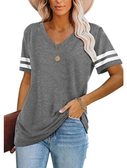 WIHOLL Womens Tops Casual Short Sleeve V Neck T Shirts