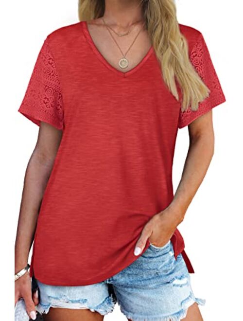 WIHOLL Womens Tops Casual Short Sleeve V Neck T Shirts