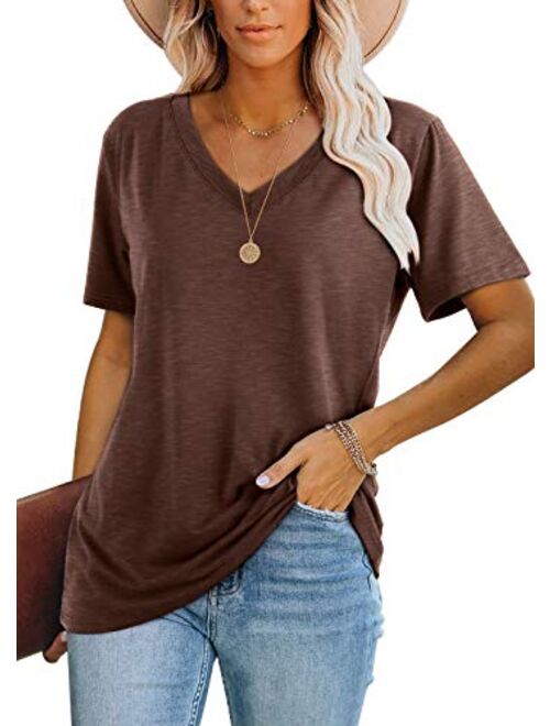 WIHOLL Womens Tops Casual Short Sleeve V Neck T Shirts