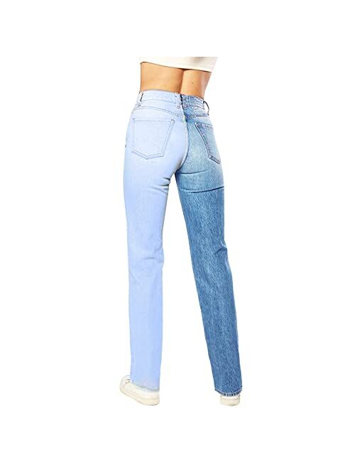 LONGYIDA Women High Rise Straight Leg Ankle Jeans Skinny Stretch Straight Crop Denim Ankle Pants