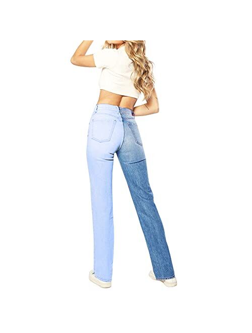 LONGYIDA Women High Rise Straight Leg Ankle Jeans Skinny Stretch Straight Crop Denim Ankle Pants