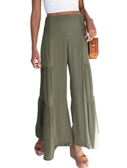 Eteviolet Boho High Waisted Pants for Women, Leopard Wide Leg Flowy Pants