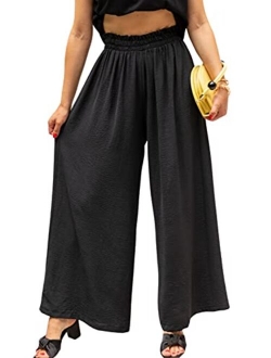 Eteviolet Boho High Waisted Pants for Women, Leopard Wide Leg Flowy Pants