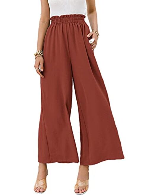 Eteviolet Boho High Waisted Pants for Women, Leopard Wide Leg Flowy Pants