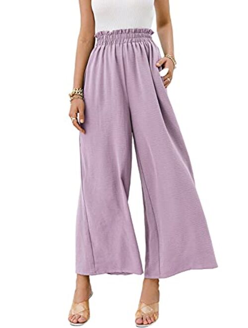 Eteviolet Boho High Waisted Pants for Women, Leopard Wide Leg Flowy Pants