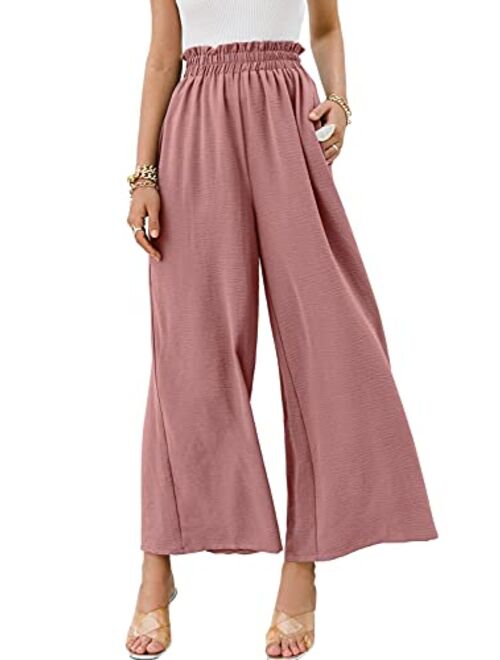 Eteviolet Boho High Waisted Pants for Women, Leopard Wide Leg Flowy Pants