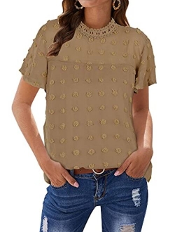 ZXZY Women Cute Lace Blouse Top Short Sleeve Lace Hollow Out Turtle Neck T Shirt