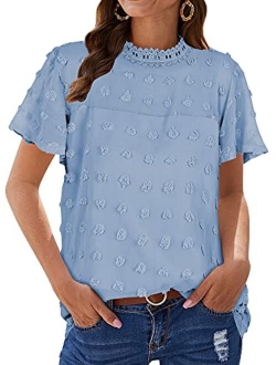 ZXZY Women Cute Lace Blouse Top Short Sleeve Lace Hollow Out Turtle Neck T Shirt