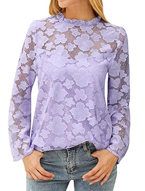 ZXZY Women Cute Lace Blouse Top Short Sleeve Lace Hollow Out Turtle Neck T Shirt