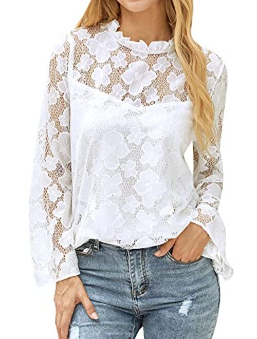 ZXZY Women Cute Lace Blouse Top Short Sleeve Lace Hollow Out Turtle Neck T Shirt