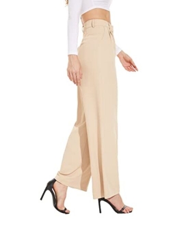 FUNYYZO Women's Wide Leg Work Pants High Waist Long Straight Trousers Causal Pants with Pocket