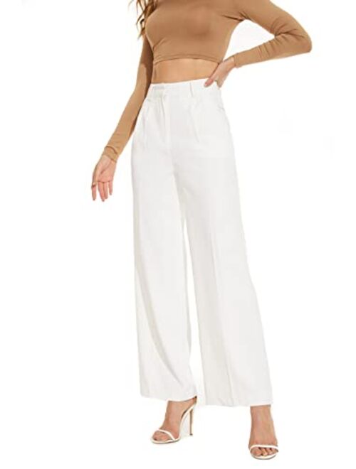 FUNYYZO Women's Wide Leg Work Pants High Waist Long Straight Trousers Causal Pants with Pocket