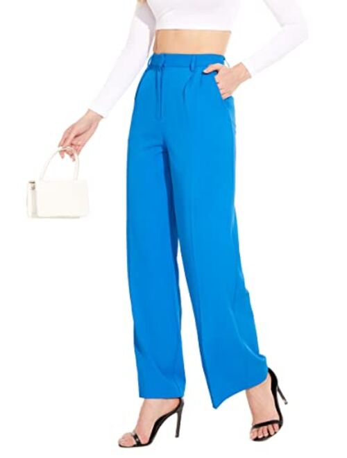 FUNYYZO Women's Wide Leg Work Pants High Waist Long Straight Trousers Causal Pants with Pocket